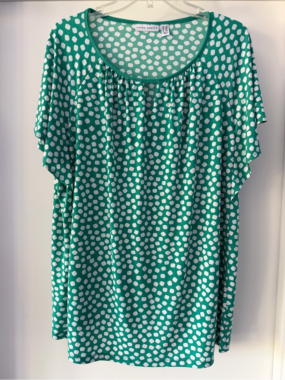 Susan Graver Teal Green Scoop-Neck Dot Print Tunic